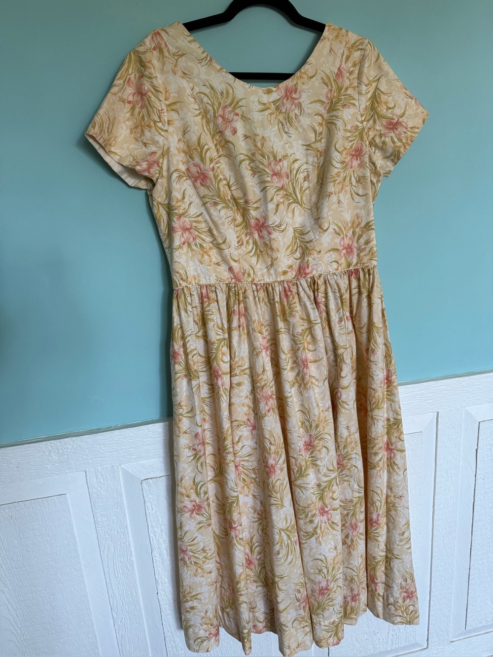 Vintage Laura Ashley 100% Cotton Yellow & Pink Fit & Flare Midi Dress W/ Pockets